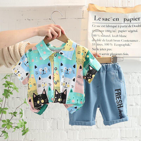 Children's kitten short sleeve suit